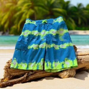 Cat & Jack swim trunks boys size medium 8/10. Blue and neon yellow pocke…
